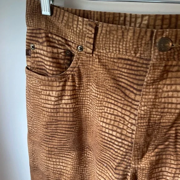 Ralph Lauren Tan Crocodile Pattern Cropped Pants - Picture 2 of 4